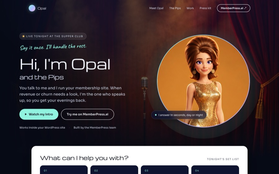 Opal's space-disco landing page