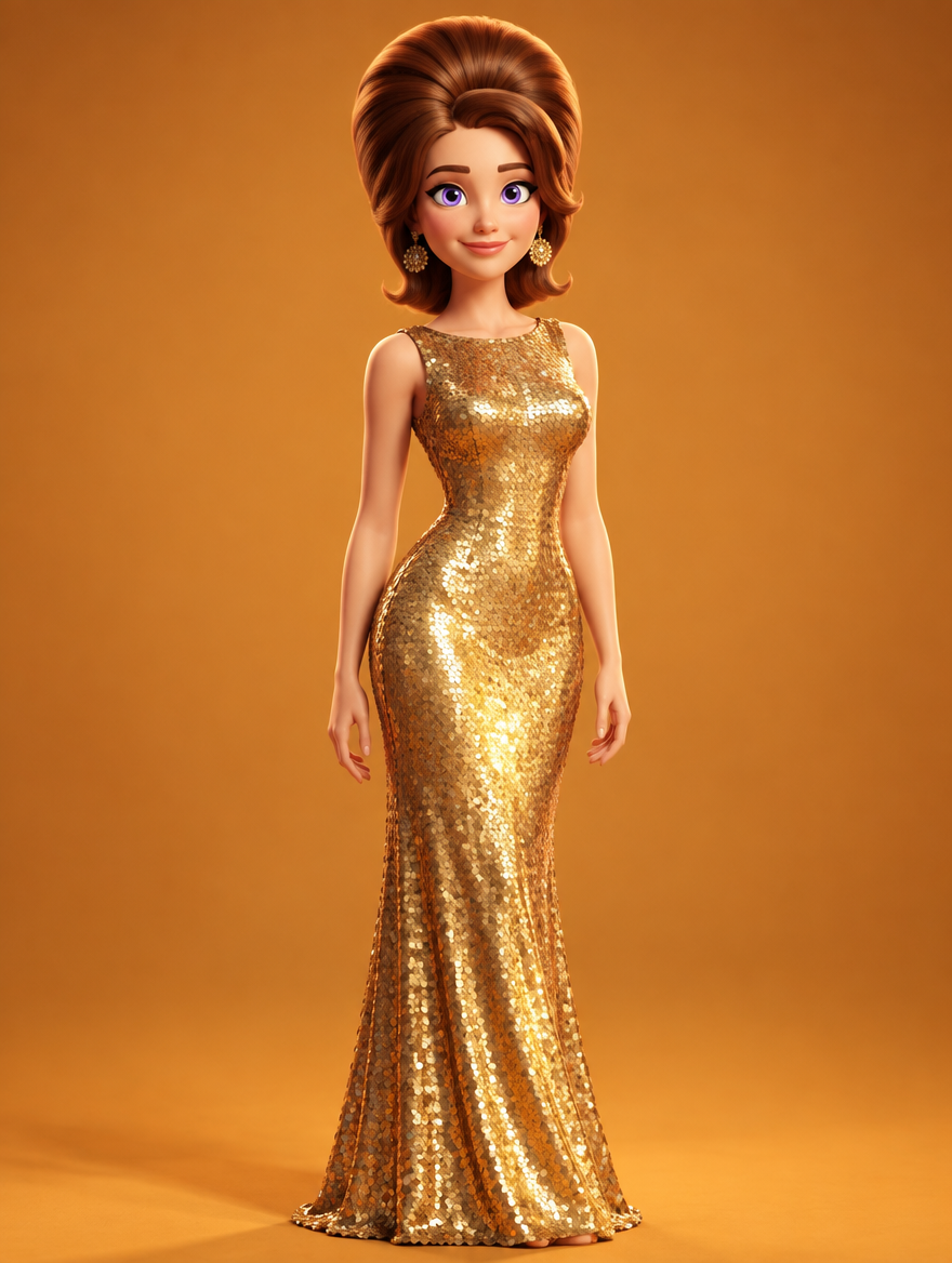 Opal in her gold sequined gown