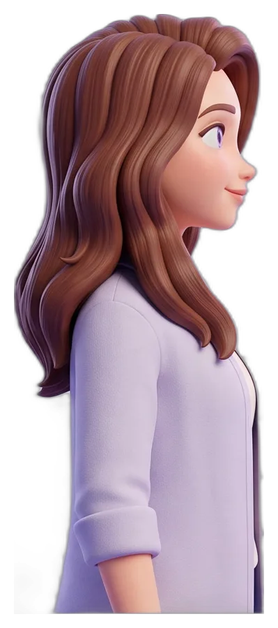 Opal in profile, her wavy chestnut hair over her shoulder.
