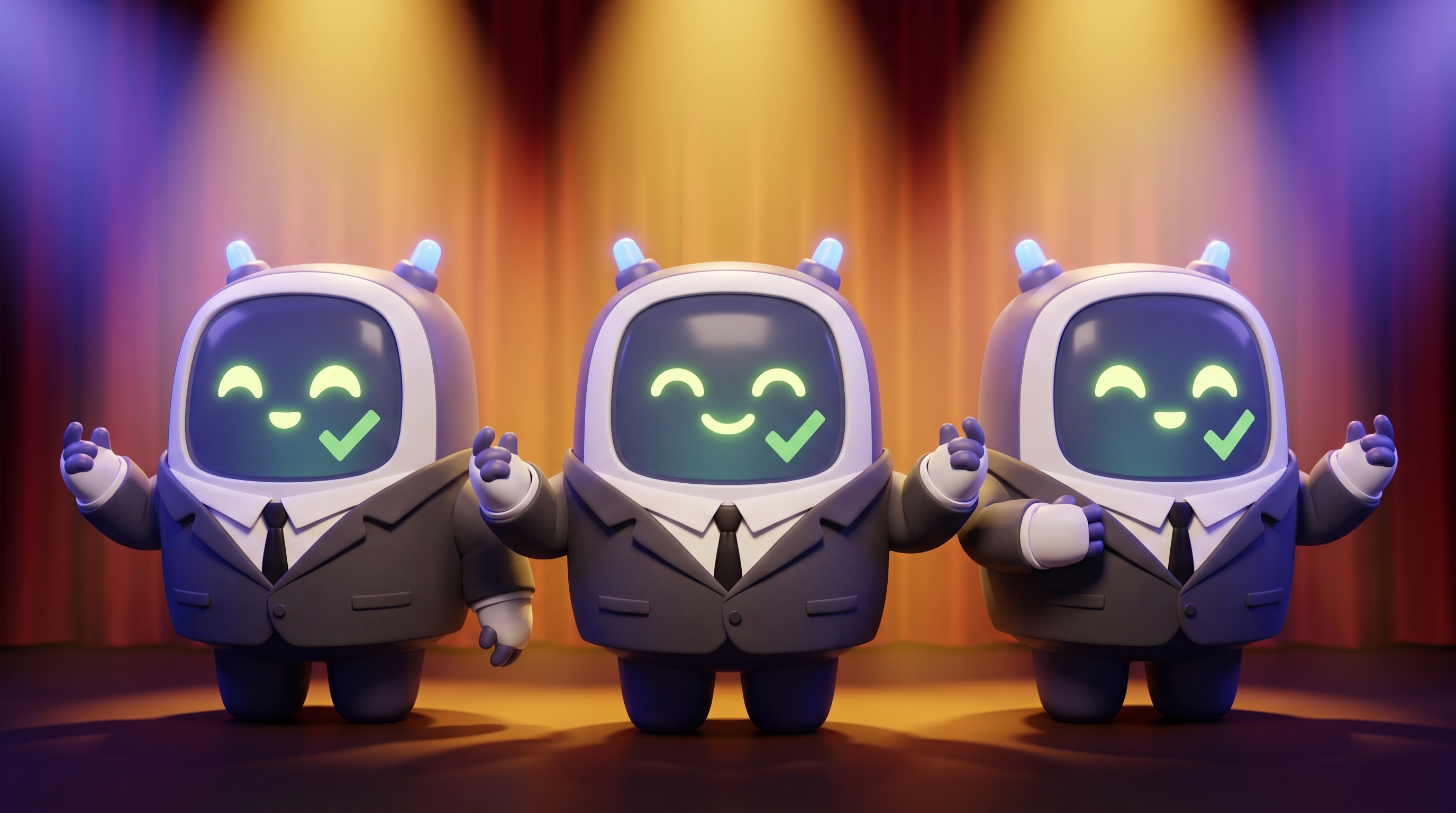 Three Pips in matching suits on stage